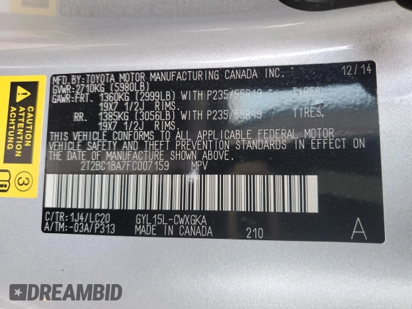 2015 Lexus RX 450h z VIN 2T2BC1BA7FC007159, wystawiony jako Copart lot #58766495 z przebiegiem 105 293 mil mil oraz Szkoda całkowita • Salvage title. Historia ofert i sprzedaży dostępna na DreamBid. Obrazek 12.
