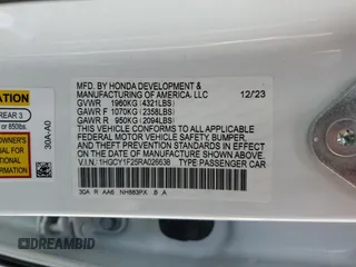 2024 Honda Accord LX z VIN 1HGCY1F25RA026638, wystawiony jako Copart lot #51796095 z przebiegiem 6 516 mil mil oraz Szkoda całkowita • Salvage title. Historia ofert i sprzedaży dostępna na DreamBid. Obrazek 15.