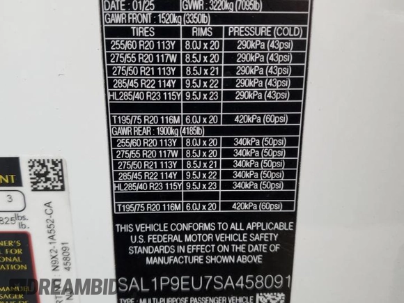 2025 Land Rover Range Rover Sport SE with VIN SAL1P9EU7SA458091, listed as a Copart auction lot 62019905 with 1,803 mi miles and Salvage title. Bid and sale history available at DreamBid. Image 13.