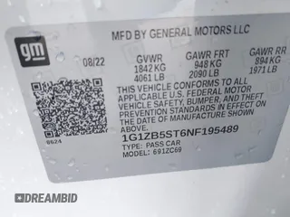 2022 Chevrolet Malibu LS with VIN 1G1ZB5ST6NF195489, listed as a IAAI auction lot 41674266 with 46,873 mi miles and . Bid and sale history available at DreamBid. Image 9.