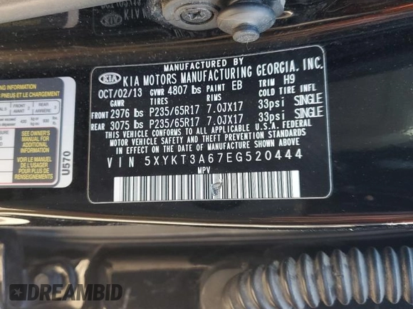 2014 Kia Sorento LX with VIN 5XYKT3A67EG520444, listed as a Copart auction lot 47831785 with 247,037 mi miles and Clean Title. Bid and sale history available at DreamBid. Image 15.