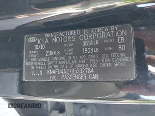 2011 Kia Forte EX with VIN KNAFU4A27B5332784, listed as a IAAI auction lot 42152645 with 237,077 mi miles. Bid and sale history available at carsss.com. Image 9.