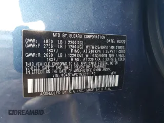 2022 Subaru Outback Touring с VIN 4S4BTAPC1N3211182, выставлен на аукционе Copart как лот 76961634 с пробегом 18 416 миль миль и На запчасти • Non repairable. История ставок и продаж доступна на DreamBid. Изображение 13.
