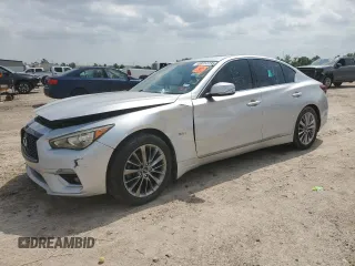 2018 Infiniti Q50 Luxe z VIN JN1EV7AR9JM431561, wystawiony jako Copart lot #53257735 z przebiegiem 99 041 mil mil oraz Szkoda całkowita • Salvage title. Historia ofert i sprzedaży dostępna na DreamBid. Obrazek 1.