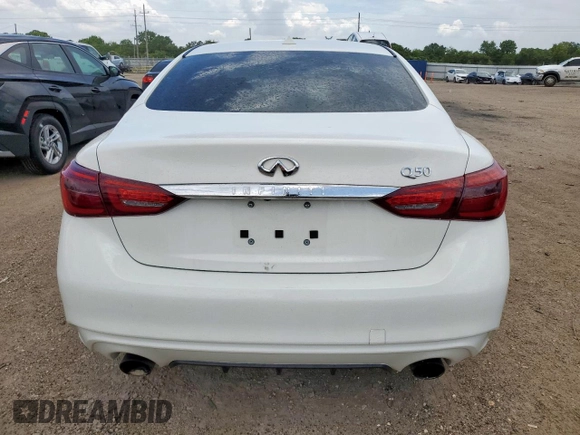 2018 Infiniti Q50 Luxe with VIN JN1EV7AP9JM592281, listed as a Copart auction lot 63676555 with 40,249 mi miles and Salvage title. Bid and sale history available at DreamBid. Image 6.