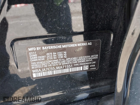 2018 BMW 5 Series 530i xDrive с VIN WBAJA7C55JWA71551, выставлен на аукционе IAAI как лот 41779459 с пробегом 155 424 миль миль и . История ставок и продаж доступна на DreamBid. Изображение 9.