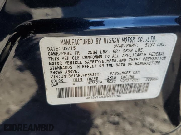 2015 Infiniti Q70 with VIN JN1BY1AR3FM562841, listed as a Copart auction lot 88765475 with 204,039 mi miles and Salvage title. Bid and sale history available at DreamBid. Image 12.
