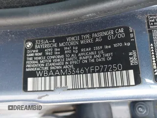 2000 BMW 3 Series 323i with VIN WBAAM3346YFP77250, listed as a IAAI auction lot 42197840 with 159,691 mi miles and . Bid and sale history available at DreamBid. Image 9.