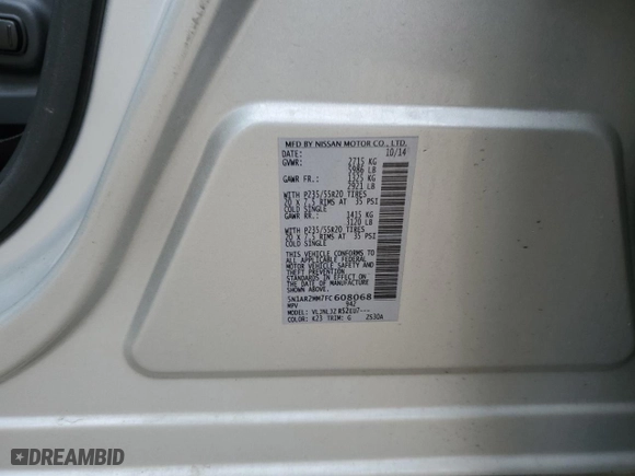 2015 Nissan Pathfinder Platinum with VIN 5N1AR2MM7FC608068, listed as a Copart auction lot 53349734 with 61,597 mi miles and Salvage Title. Bid and sale history available at carsss.com. Image 15.