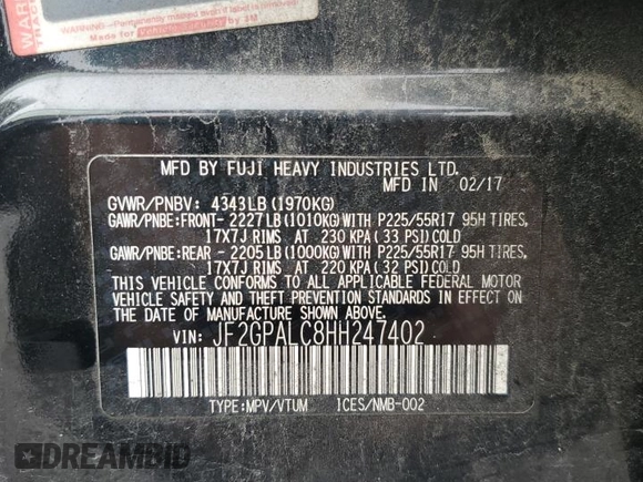 2017 Subaru Crosstrek Limited z VIN JF2GPALC8HH247402, wystawiony jako Copart lot #64428355 z przebiegiem 122 016 mil mil oraz Szkoda całkowita • Salvage title. Historia ofert i sprzedaży dostępna na DreamBid. Obrazek 13.
