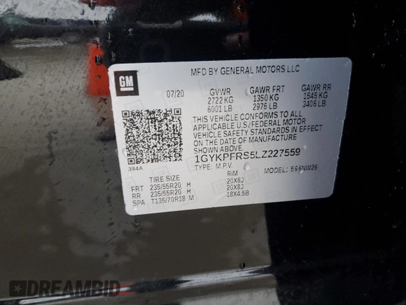 2020 Cadillac XT6 AWD Premium Luxury with VIN 1GYKPFRS5LZ227559, listed as a Copart auction lot 88250675 with 46,789 mi miles and Salvage Title. Bid and sale history available at carsss.com. Image 13.