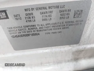 2013 Buick LaCrosse with VIN 1G4GA5ER9DF185664, listed as a IAAI auction lot 42745181 with 194,484 mi miles and . Bid and sale history available at DreamBid. Image 9.