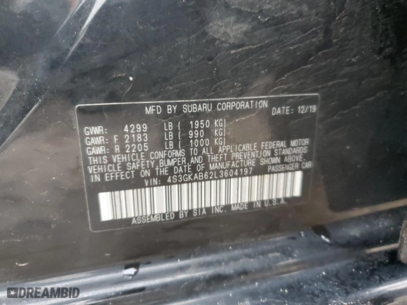2020 Subaru Impreza with VIN 4S3GKAB62L3604197, listed as a Copart auction lot 44809565 with 85,259 mi miles and Salvage Title. Bid and sale history available at carsss.com. Image 12.