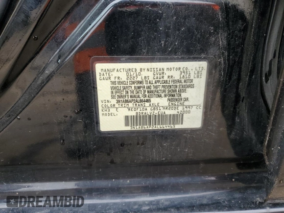 2010 Nissan Sentra SL with VIN 3N1AB6AP2AL664465, listed as a Copart auction lot 57750475 with 155,892 mi miles and Salvage title. Bid and sale history available at DreamBid. Image 12.