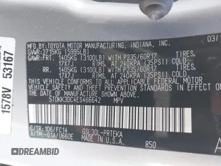 2014 Toyota Sienna LE AAS with VIN 5TDKK3DC4ES466642, listed as a IAAI auction lot 41978930 with 123,084 mi miles. Bid and sale history available at carsss.com. Image 9.