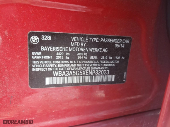 2014 BMW 3 Series 328i with VIN WBA3A5G5XENP32023, listed as a Copart auction lot 47126975 with 109,510 mi miles and Salvage Title. Bid and sale history available at carsss.com. Image 12.