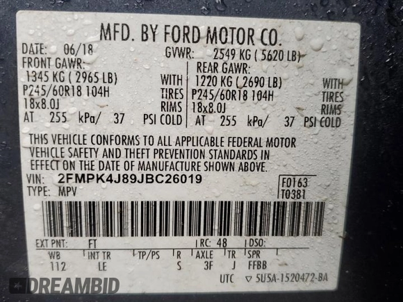 2018 Ford Edge SEL with VIN 2FMPK4J89JBC26019, listed as a Copart auction lot 84262604 with 94,472 mi miles and Clean Title. Bid and sale history available at carsss.com. Image 13.