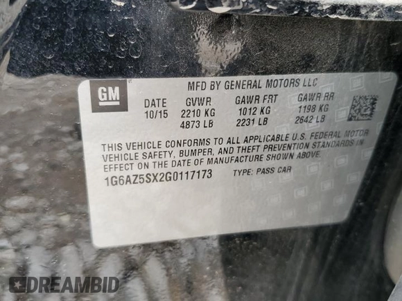 2016 Cadillac CTS Premium Collection AWD with VIN 1G6AZ5SX2G0117173, listed as a Copart auction lot 56506015 with 64,243 mi miles and Salvage title. Bid and sale history available at DreamBid. Image 12.