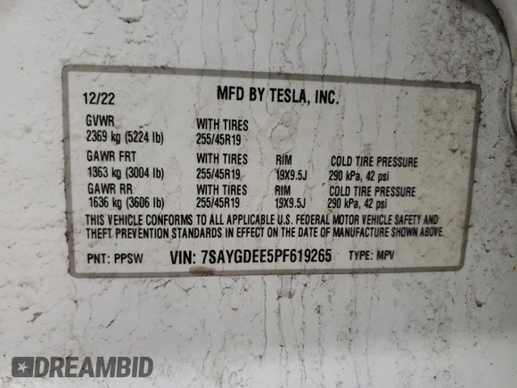 2023 Tesla Model Y Long Range z VIN 7SAYGDEE5PF619265, wystawiony jako Copart lot #48418655 z przebiegiem 42 233 mil mil oraz Szkoda całkowita • Salvage title. Historia ofert i sprzedaży dostępna na DreamBid. Obrazek 15.
