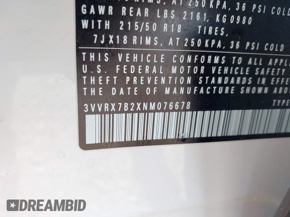2022 Volkswagen Taos SE z VIN 3VVRX7B2XNM076678, wystawiony jako IAAI lot #42323230 z przebiegiem 23 619 mil mil oraz . Historia ofert i sprzedaży dostępna na DreamBid. Obrazek 9.