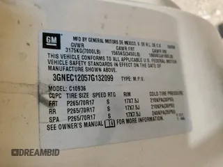2007 Chevrolet Avalanche 3LT with VIN 3GNEC12057G132099, listed as a Copart auction lot 60236445 with Not provided miles and Clean title. Bid and sale history available at DreamBid. Image 12.