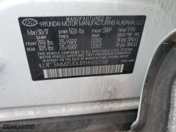 2017 Hyundai Santa Fe Sport 2.4L with VIN 5NMZUDLB9HH052268, listed as a Copart auction lot 46100235 with NaN miles and Salvage Title. Bid and sale history available at carsss.com. Image 14.