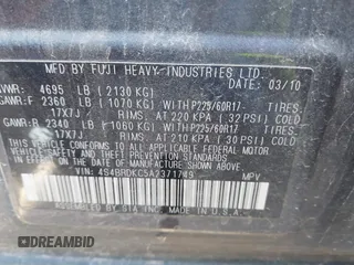 2010 Subaru Outback Limited Power Moon с VIN 4S4BRDKC5A2371749, выставлен на аукционе IAAI как лот 41672513 с пробегом 212 562 миль миль и . История ставок и продаж доступна на DreamBid. Изображение 9.