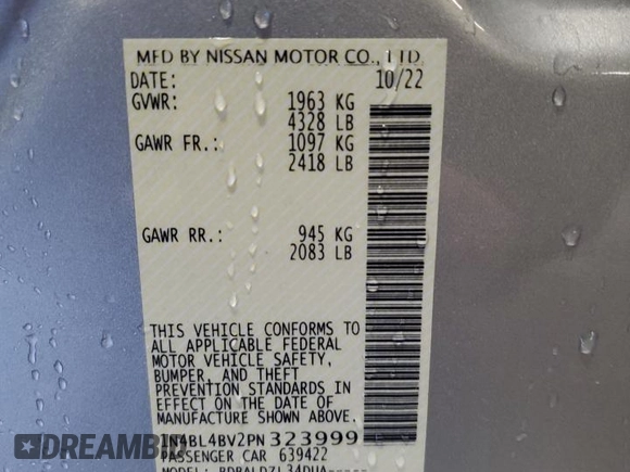2023 Nissan Altima S with VIN 1N4BL4BV2PN323999, listed as a Copart auction lot 52350635 with 62,699 mi miles and Salvage Title. Bid and sale history available at carsss.com. Image 12.