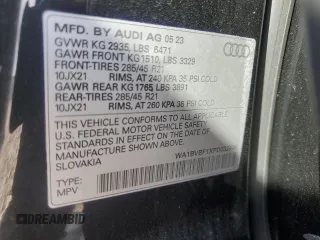 2023 Audi Q8 Premium Plus with VIN WA1BVBF1XPD032408, listed as a Copart auction lot 55977695 with 19,596 mi miles and Salvage title. Bid and sale history available at DreamBid. Image 12.