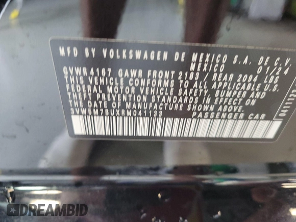 2024 Volkswagen Jetta S with VIN 3VW5M7BUXRM041133, listed as a IAAI auction lot 42900559 with 23,846 mi miles and . Bid and sale history available at DreamBid. Image 14.