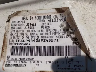 1995 Ford Mustang with VIN 1FALP4442SF243571, listed as a IAAI auction lot 42306376 with 227,445 mi miles and . Bid and sale history available at DreamBid. Image 9.