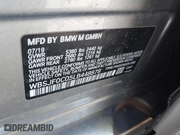 2020 BMW M5 Competition z VIN WBSJF0C05LB448878, wystawiony jako IAAI lot #41796245 z przebiegiem 62 856 mil mil oraz . Historia ofert i sprzedaży dostępna na DreamBid. Obrazek 9.