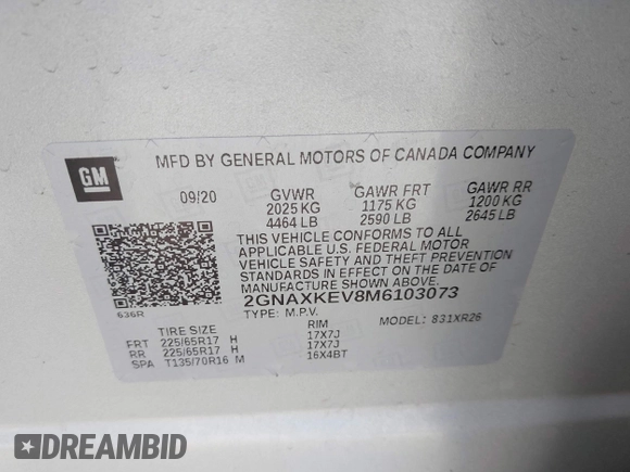 2021 Chevrolet Equinox LT z VIN 2GNAXKEV8M6103073, wystawiony jako IAAI lot #42111470 z przebiegiem 107 700 mil mil oraz . Historia ofert i sprzedaży dostępna na DreamBid. Obrazek 9.