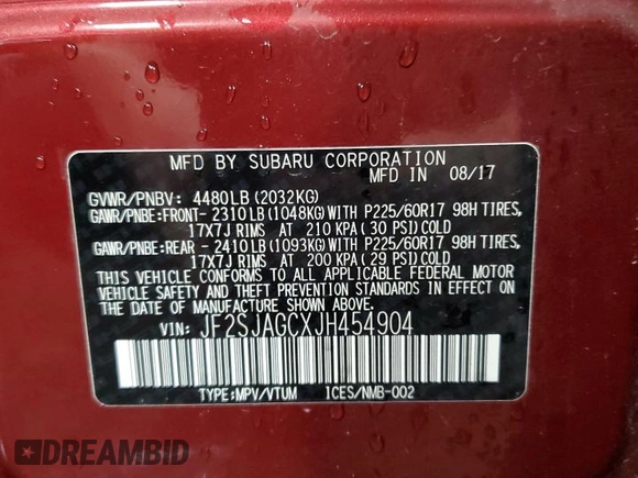 2018 Subaru Forester Premium with VIN JF2SJAGCXJH454904, listed as a Copart auction lot 55246245 with 38,386 mi miles and Clean Title. Bid and sale history available at carsss.com. Image 13.
