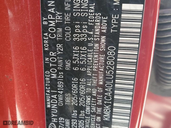 2020 Hyundai Kona SE with VIN KM8K1CAA0LU528080, listed as a Copart auction lot 47143485 with 62,765 mi miles and Salvage Title. Bid and sale history available at carsss.com. Image 14.