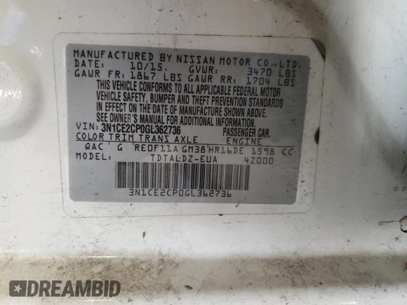 2016 Nissan Note S with VIN 3N1CE2CP0GL362736, listed as a Copart auction lot 52964275 with 145,144 mi miles and Clean Title. Bid and sale history available at DreamBid. Image 13.