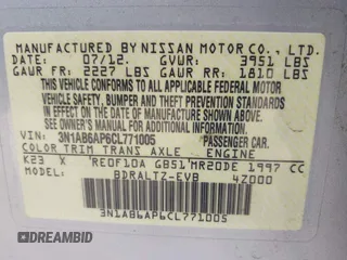 2012 Nissan Sentra SR with VIN 3N1AB6AP6CL771005, listed as a IAAI auction lot 42581704 with 93,104 mi miles and . Bid and sale history available at DreamBid. Image 9.