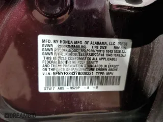 2007 Honda Pilot EX with VIN 5FNYF28437B008321, listed as a Copart auction lot 53106255 with 274,603 mi miles and Salvage Title. Bid and sale history available at carsss.com. Image 13.
