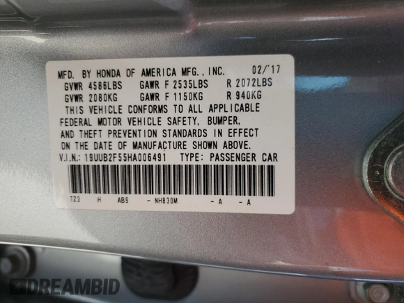 2017 Acura TLX V6 w/Technology Pkg with VIN 19UUB2F55HA006491, listed as a Copart auction lot 53996045 with 99,999 mi miles and Clean title. Bid and sale history available at DreamBid. Image 12.
