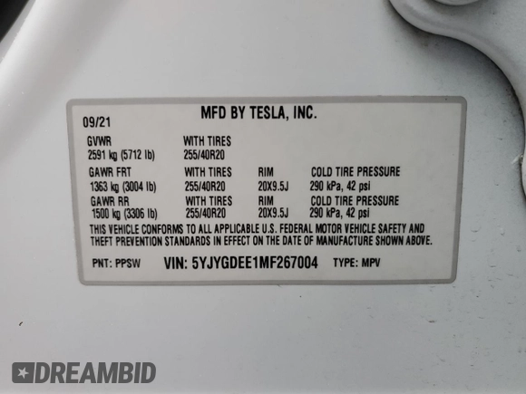 2021 Tesla Model Y Long Range with VIN 5YJYGDEE1MF267004, listed as a Copart auction lot 88708485 with 65,669 mi miles and Salvage Title. Bid and sale history available at DreamBid. Image 13.