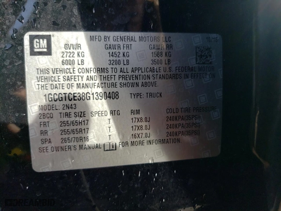 2016 Chevrolet Colorado 4WD LT with VIN 1GCGTCE38G1390408, listed as a Copart auction lot 46531395 with 55,757 mi miles and Salvage Title. Bid and sale history available at carsss.com. Image 12.