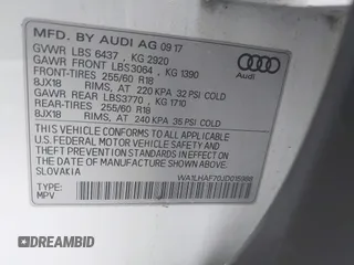 2018 Audi Q7 Premium Plus with VIN WA1LHAF70JD015988, listed as a IAAI auction lot 42213019 with 156,124 mi miles and . Bid and sale history available at DreamBid. Image 9.