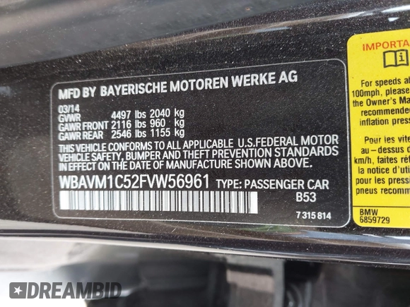 2015 BMW X1 sDrive28i z VIN WBAVM1C52FVW56961, wystawiony jako IAAI lot #42053931 z przebiegiem 97 648 mil mil oraz . Historia ofert i sprzedaży dostępna na DreamBid. Obrazek 9.