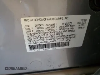 2020 Acura MDX with VIN 5J8YD4H39LL048663, listed as a Copart auction lot 47036155 with 0 mi miles and Salvage Title. Bid and sale history available at carsss.com. Image 14.