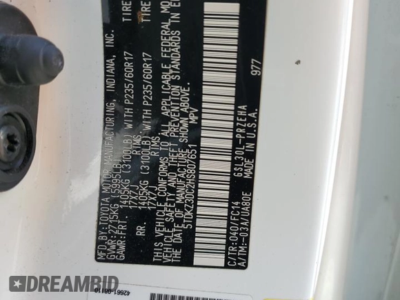 2017 Toyota Sienna LE Auto Access Seat with VIN 5TDKZ3DC2HS807651, listed as a Copart auction lot 61308995 with 148,707 mi miles and Salvage title. Bid and sale history available at DreamBid. Image 14.