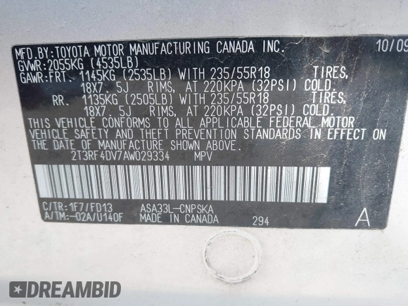 2010 Toyota RAV4 Sport с VIN 2T3RF4DV7AW029334, выставлен на аукционе IAAI как лот 42447558 с пробегом 150 816 миль миль и . История ставок и продаж доступна на DreamBid. Изображение 9.