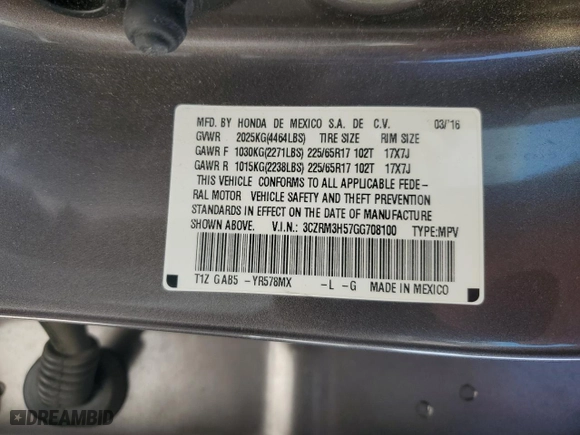 2016 Honda CR-V EX with VIN 3CZRM3H57GG708100, listed as a Copart auction lot 50144675 with 110,938 mi miles and Salvage Title. Bid and sale history available at carsss.com. Image 14.