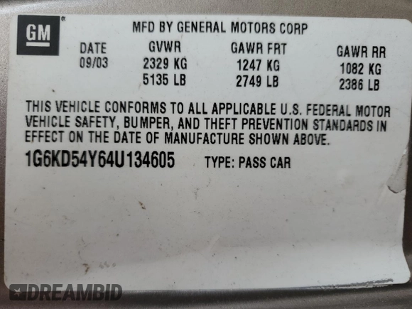 2004 Cadillac DeVille z VIN 1G6KD54Y64U134605, wystawiony jako Copart lot #56258215 z przebiegiem 256 662 mil mil oraz Szkody całkowita. Historia ofert i sprzedaży dostępna na DreamBid. Obrazek 13.