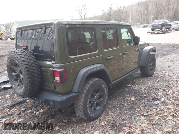 2021 Jeep Wrangler Unlimited Willys with VIN 1C4HJXDNXMW579595, listed as a IAAI auction lot 41930989 with 32,148 mi miles and . Bid and sale history available at DreamBid. Image 4.