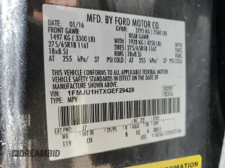 2016 Ford Expedition XLT z VIN 1FMJU1HTXGEF29428, wystawiony jako Copart lot #60100935 z przebiegiem 127 072 mil mil oraz Szkoda całkowita • Salvage title. Historia ofert i sprzedaży dostępna na DreamBid. Obrazek 14.